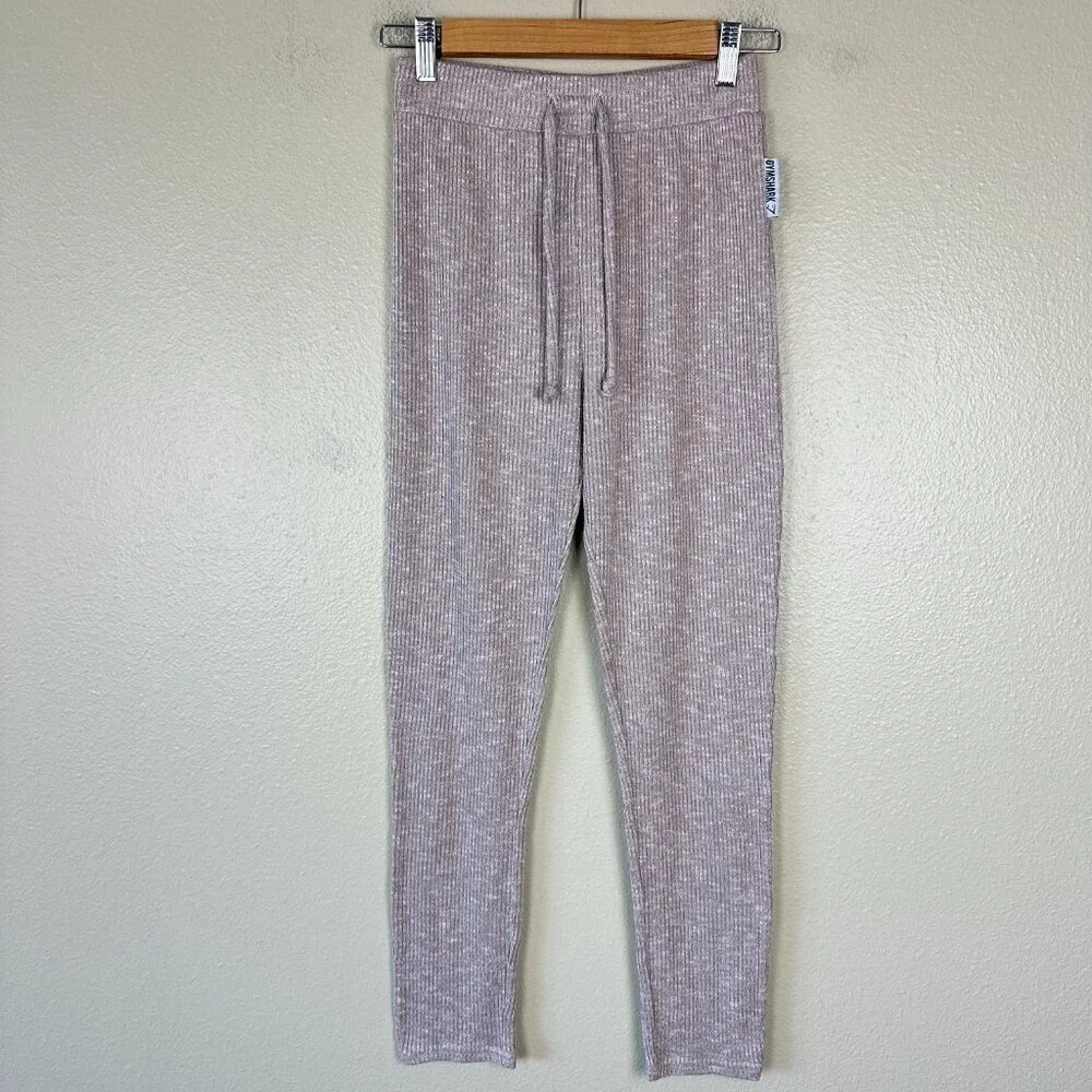Gymshark Womens Small Slounge Pants Joggers Athleisure Knit Ribbed Cozy Taupe